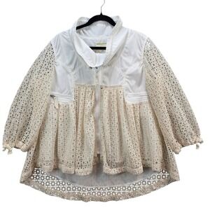 Anthropologie Hei Hei Eyelet Windbreaker Swing Jacket High Low Hem Embroidered L